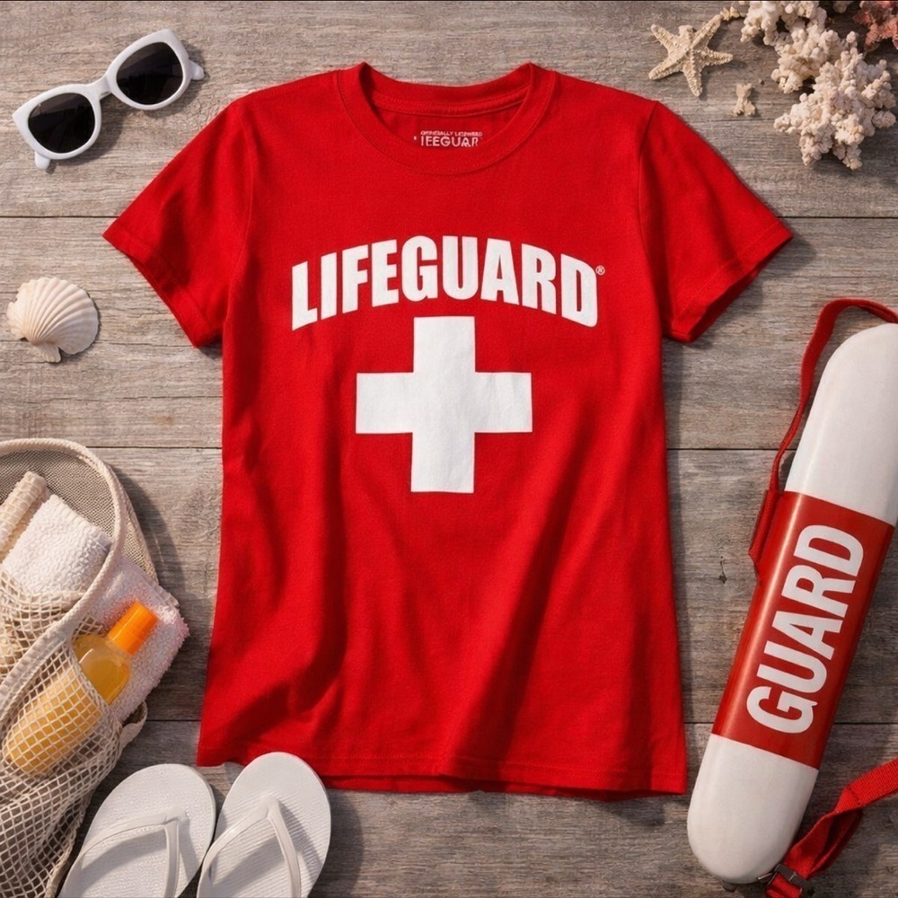 Lifeguard Florida Tee Shirt Women Small Red & White Cross Short Sleeve Cotton